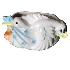 Relpo Boy Baby Stork Vase Blue W Sticker #6468 Pre-Owned Mint
